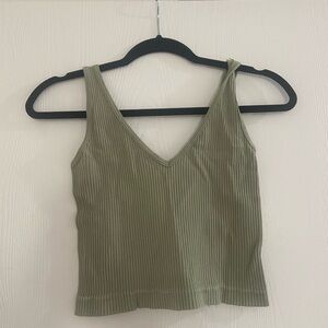 Olive Green Ribbed V-Neck Tank Top